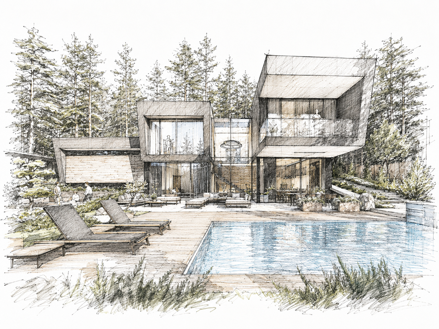 House in a pine forest — ескіз концепції