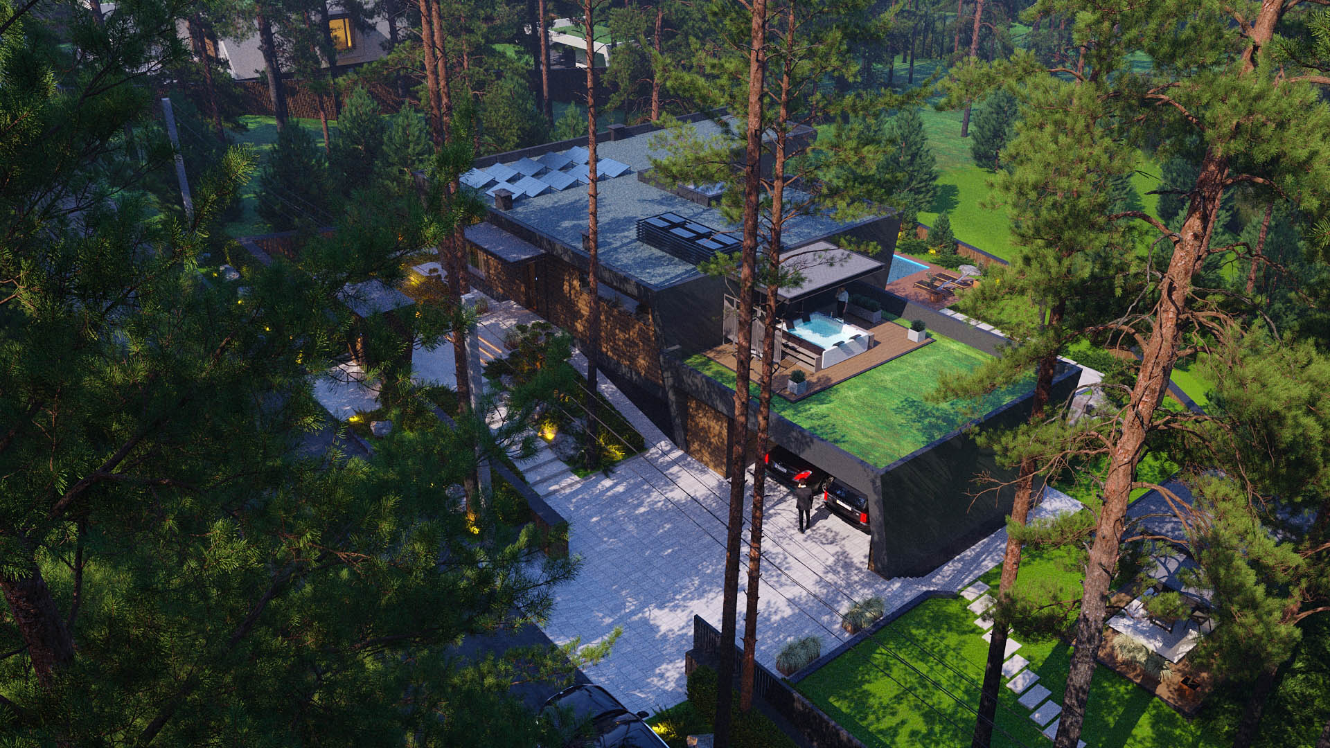 House in a pine forest — архітектура та деталі